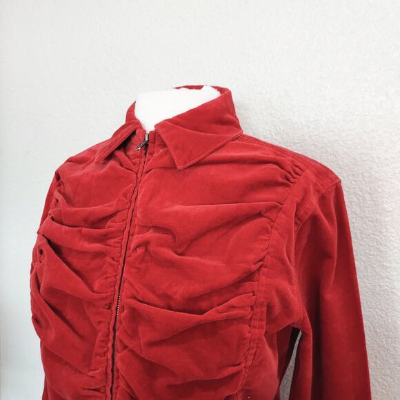 Newport News Red Ruched Zip Jacket Size L - Picture 5 of 12